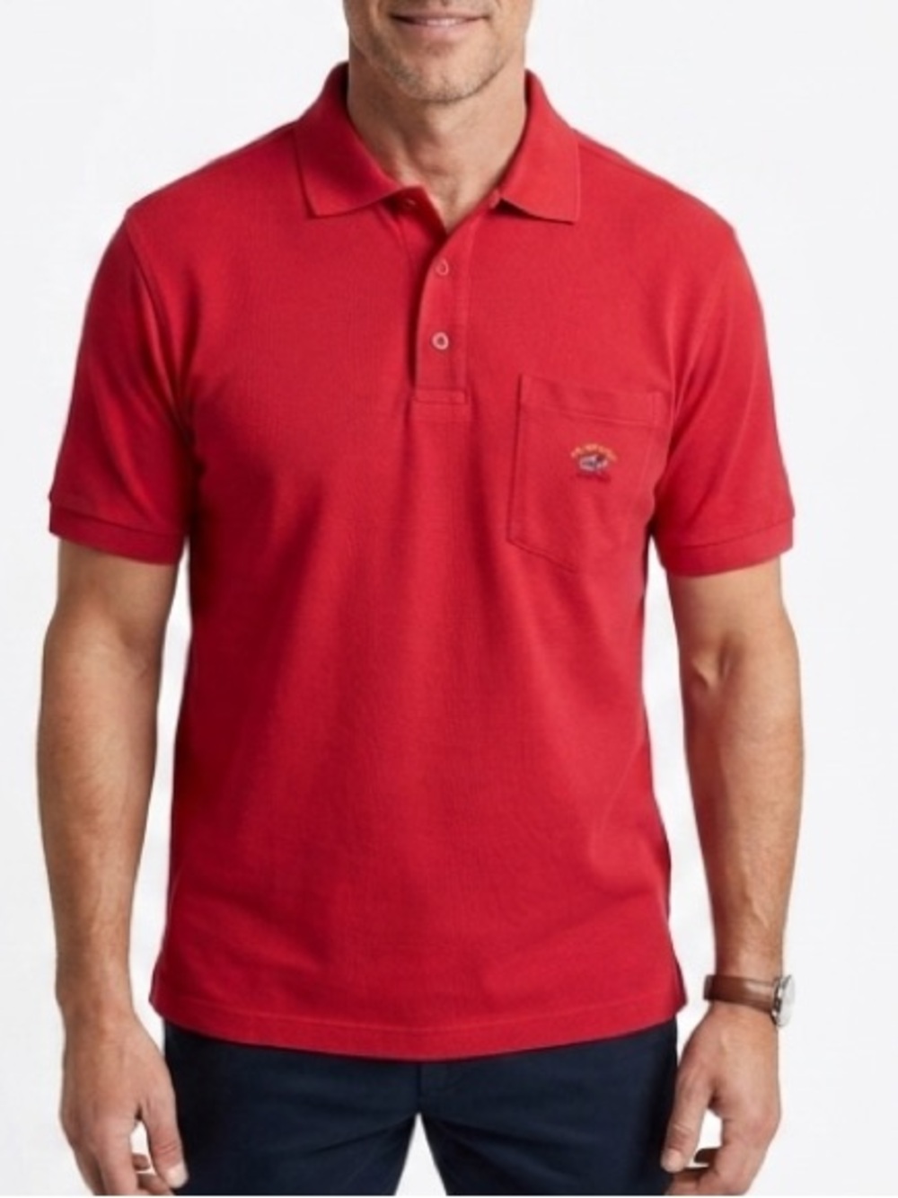Paul & Shark size XL cotton Men's Red Polo Shirt with Chest Pocket